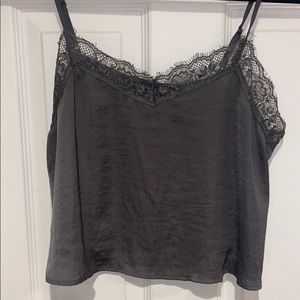 Green lace detailed silk top